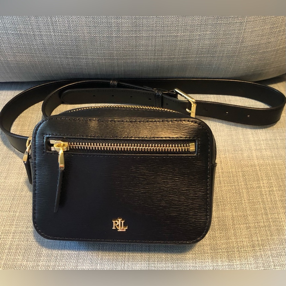 Ralph Lauren Black Leather Belt or Waist Bag with Gold Hardware